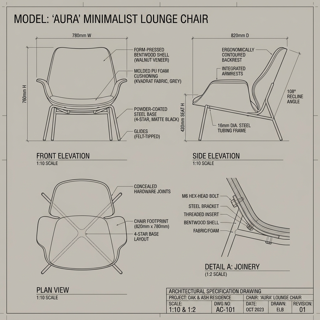 Technical Upholstery Specification Drawing